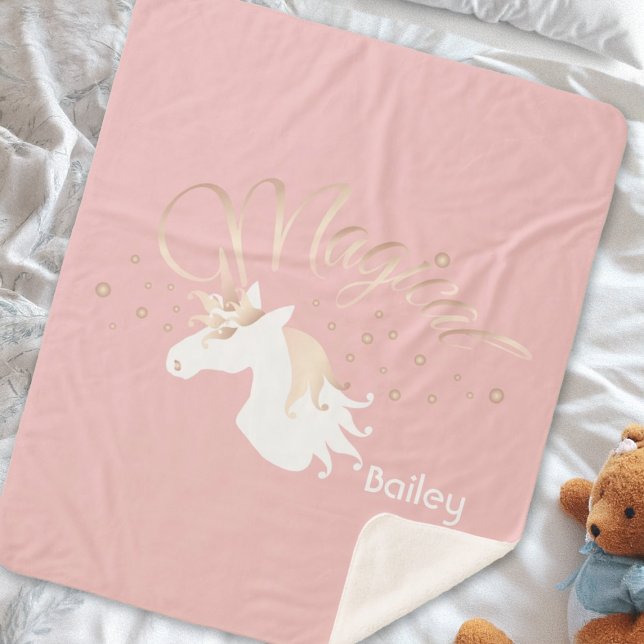 Couverture Sherpa Licorne Magique Rose Moderne Personnalisée (Créateur téléchargé)