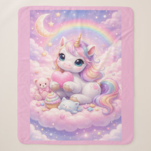 Couverture Sherpa Licorne pastel capricieuse Kawaii et ses amis sur