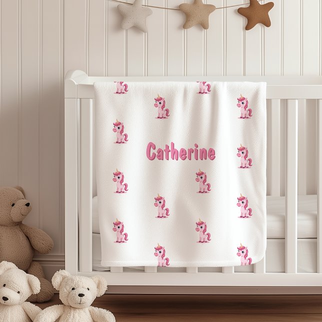 Couverture Sherpa Licorne Rose avec Nom Personnali (Créateur téléchargé)