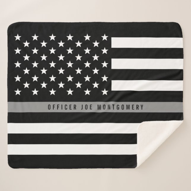 Couverture Sherpa Ligne Gris Mince Drapeau Américain Monogramme Med. (Devant (Horizontal))