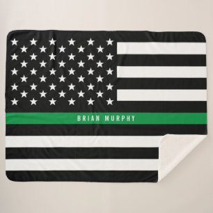 Couverture Sherpa Ligne verte mince Monogramme du drapeau militaire