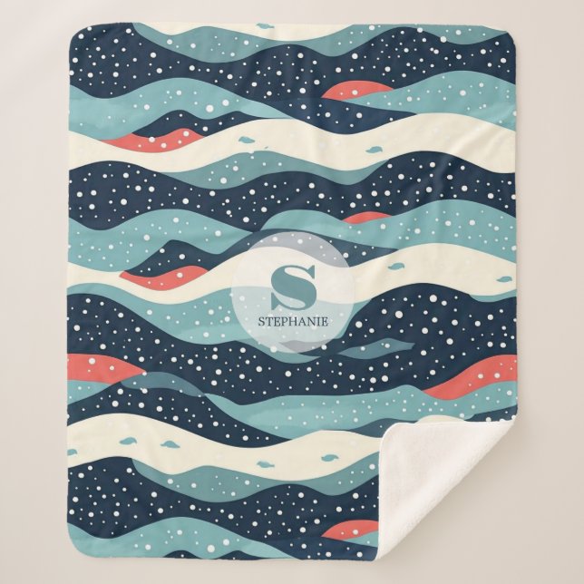 Couverture Sherpa Lignes Abstraites avec points de flocon de neige (Devant)