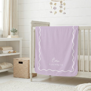 Couverture Sherpa Lila Violet Bordure Ondulée Monogrammée