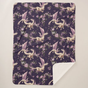 Couverture Sherpa Lilac, Rose et Dragons blancs Sherpa Blanket