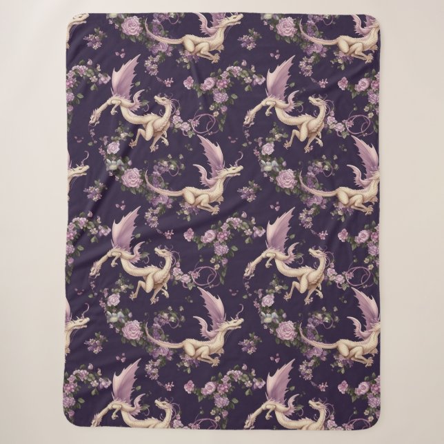 Couverture Sherpa Lilac, Rose et Dragons blancs Sherpa Blanket (Devant)