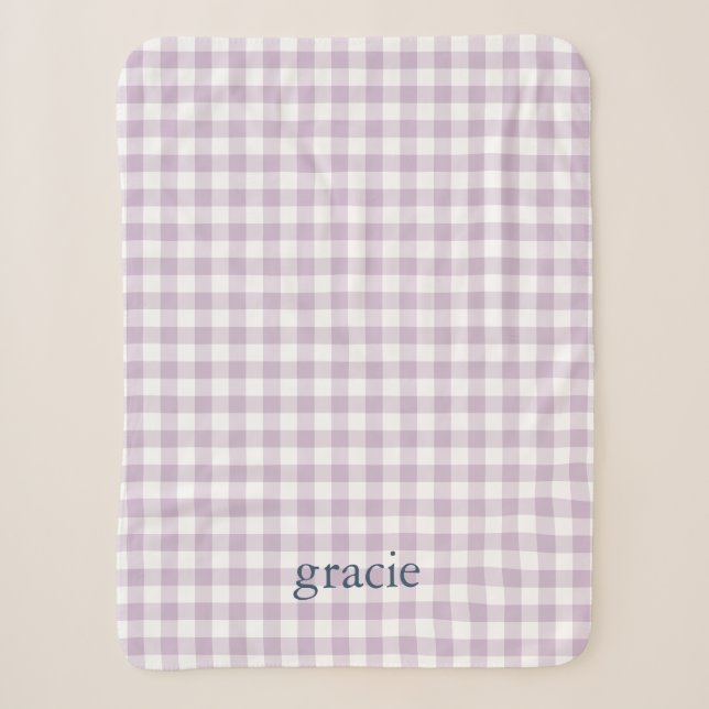 Couverture Sherpa Lilas violet Gingham Monogrammé (Devant)