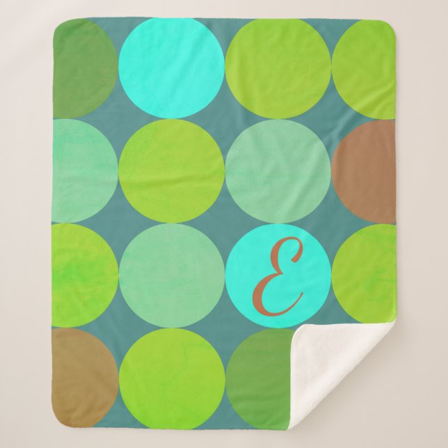 Couverture Sherpa Lime Vert Turquoise Turquoise & Rust Cercles Monog (Devant)