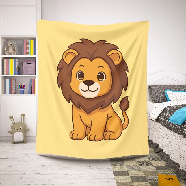 Couverture Sherpa Lion de dessin animé mignon sur fond jaune (Créateur téléchargé)