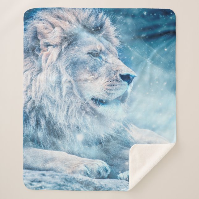 Couverture Sherpa Lion neige couché animal d'art (Devant)