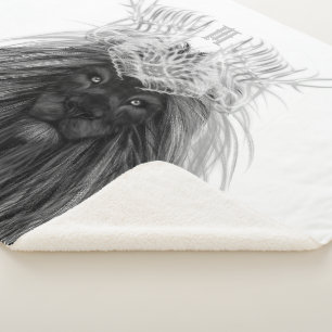 Couverture Sherpa Lion noir avec couronne Antlers et monogramme