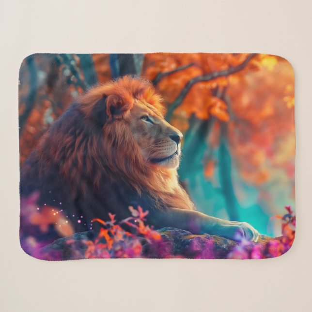 Couverture Sherpa Lion Royal dans le design de la Forêt Enchantée (Devant (Horizontal))