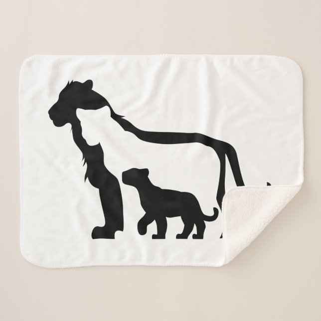 Couverture Sherpa Lions noirs et blancs (Devant (Horizontal))
