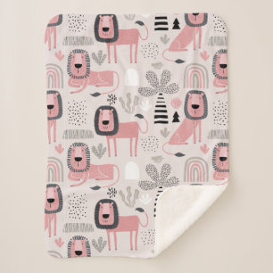 Couverture Sherpa Lions rose Boho moderne Rainbows Sherpa Blanket