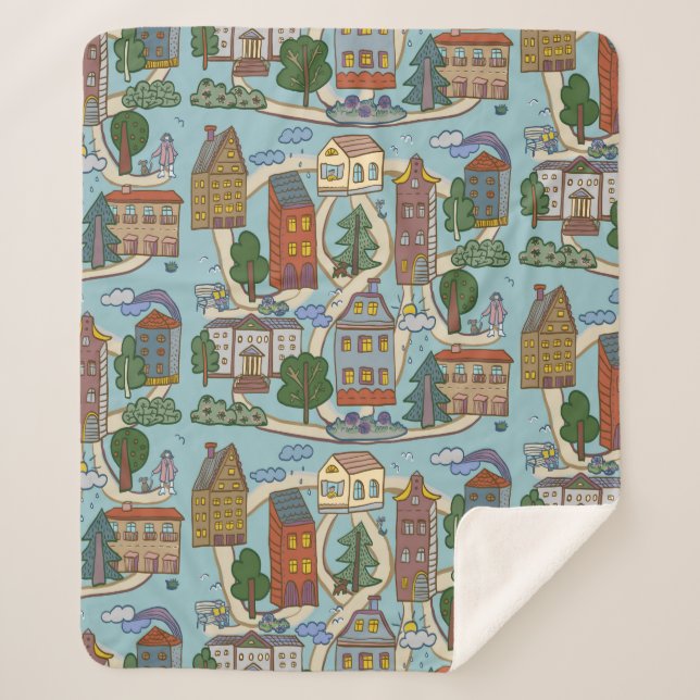 Couverture Sherpa little city houses pattern  (Devant)