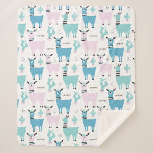 Couverture Sherpa Llama Alapaca Motif Bleu rose mignon Animaux