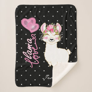 Couverture Sherpa Llama Love dans la flore rose