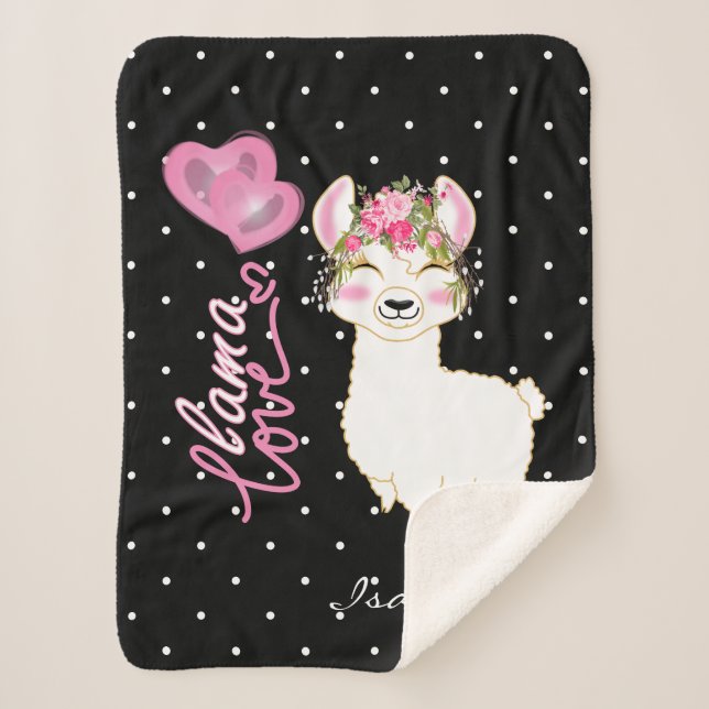 Couverture Sherpa Llama Love dans la flore rose (Devant)