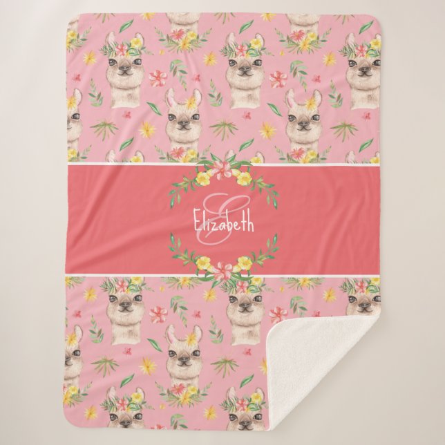 Couverture Sherpa Llama rose mignonne Motif pour petites filles (Devant)