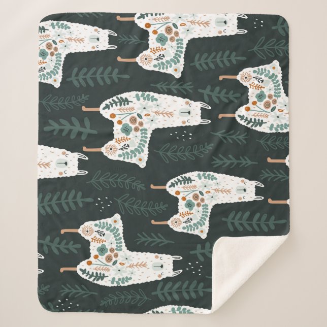 Couverture Sherpa Llamas Florales Cute Texture Vintage (Devant)
