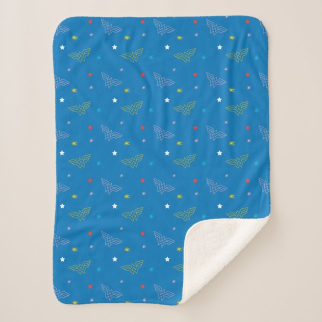 Couverture Sherpa Logo de Wonder Woman et étoiles motif bleu (Devant)
