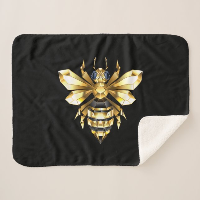 Couverture Sherpa Logo Faux Gold Foil Bee Polygonal sur Noir (Devant (Horizontal))
