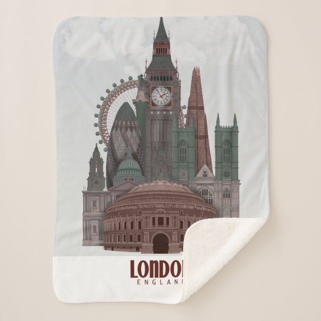 Couverture Sherpa Londres en nuages rouge et vert (Devant)