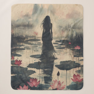 Couverture Sherpa Lotus mélancolique Aquarelle Brumeuse (1)