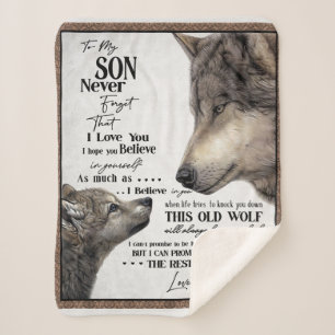 Couverture Sherpa Loup à mon fils n'oubliez jamais l'amour votre ca