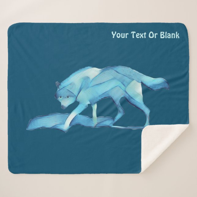 Couverture Sherpa Loup bleu (Devant (Horizontal))