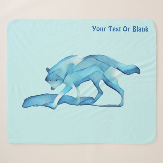 Couverture Sherpa Loup Bleu Sur Neige (Devant (Horizontal))
