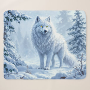 Couverture Sherpa Loup de neige sauvage prédateur nature art d'hiver