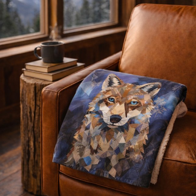 Couverture Sherpa Loup Géométrique Montagne (Créateur téléchargé)