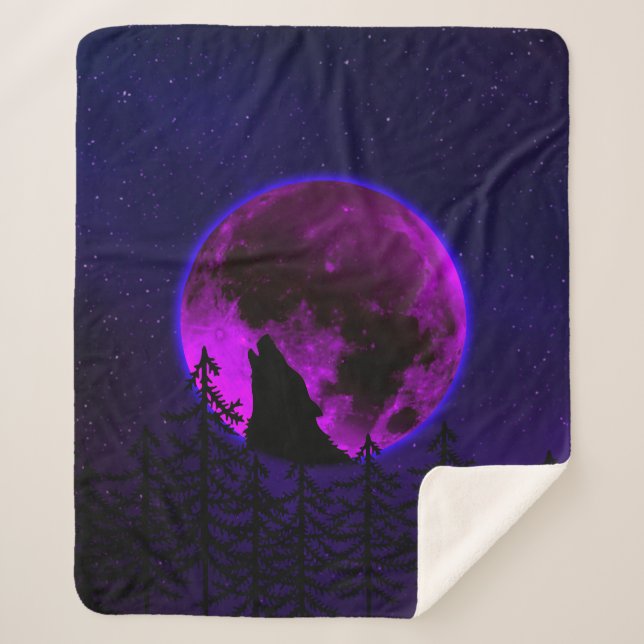 COUVERTURE SHERPA LOUP HURLANT LUNE MAGENTA   (Devant)