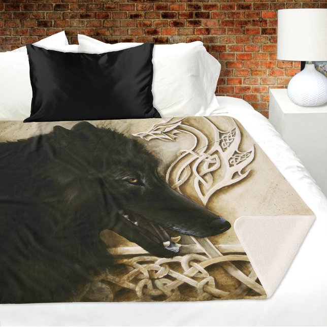 Couverture Sherpa Loup noir dragon celtique entrelacs fantastique (Créateur téléchargé)