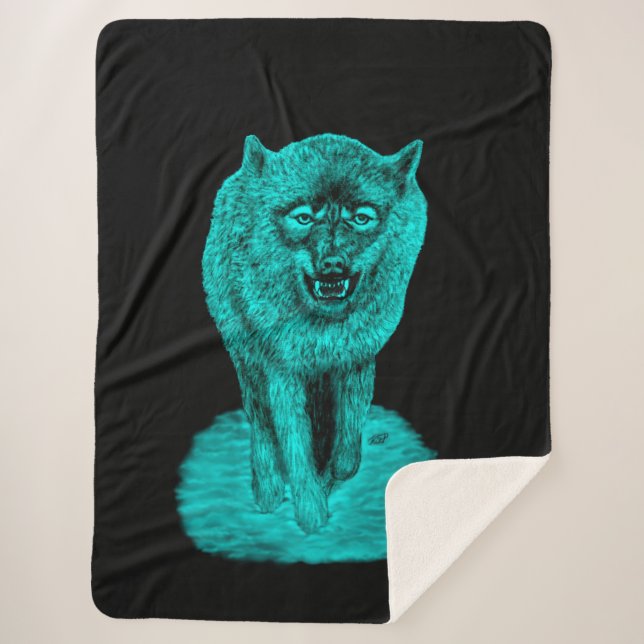 Couverture Sherpa Loup noir en colère dans la nuit (Devant)