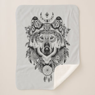 Couverture Sherpa Loup tribal indien
