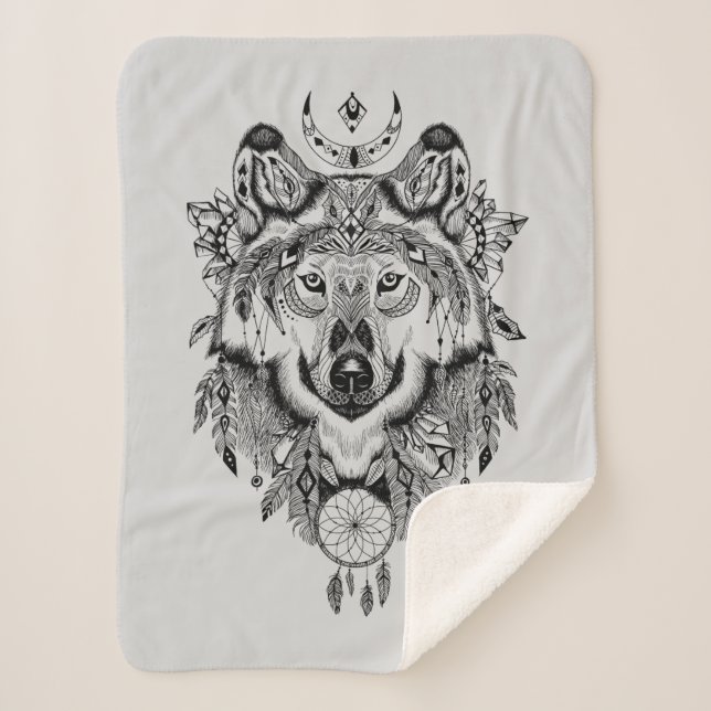 Couverture Sherpa Loup tribal indien (Devant)