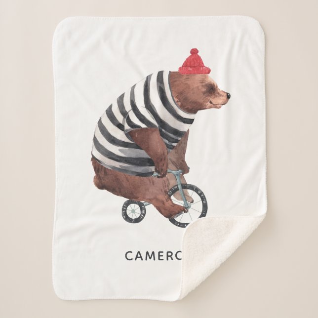 Couverture Sherpa L'ours d'amusement de bicyclette | ajoutent votre (Devant)