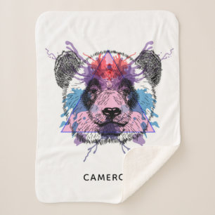 Couverture Sherpa L'ours panda géométrique ajoutent votre nom
