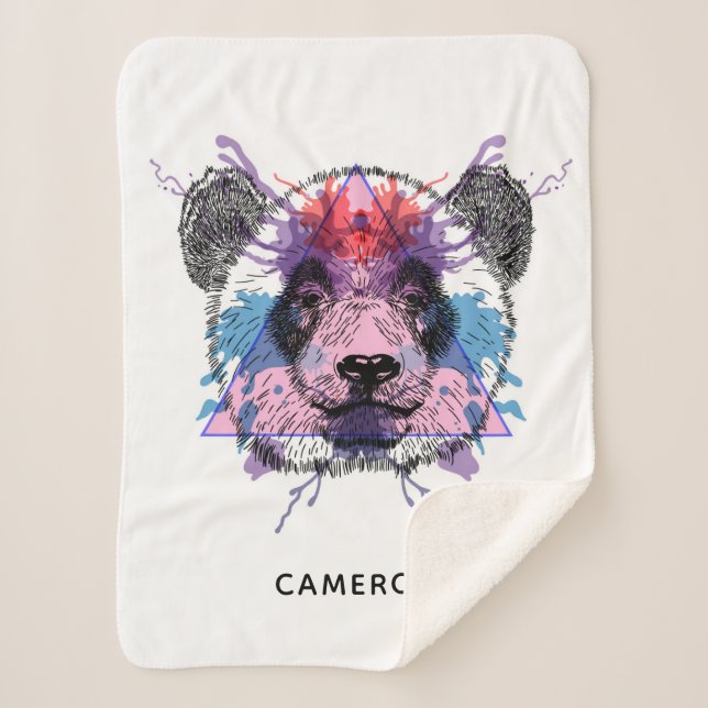 Couverture Sherpa L'ours panda géométrique | ajoutent votre nom (Devant)
