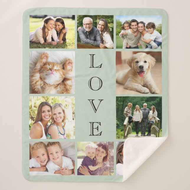 Couverture Sherpa Love 10 Photo Collage Sage Green (Devant)
