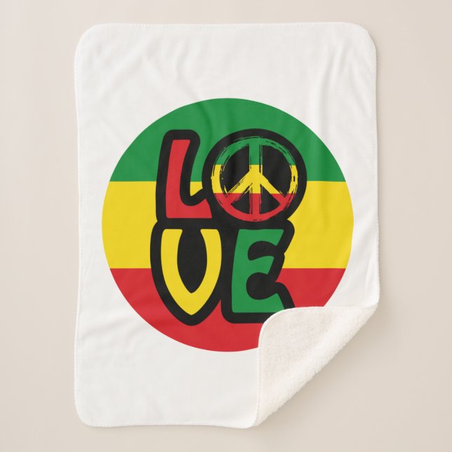 Couverture Sherpa LOVE avec symbole de paix, style reggae (Devant)
