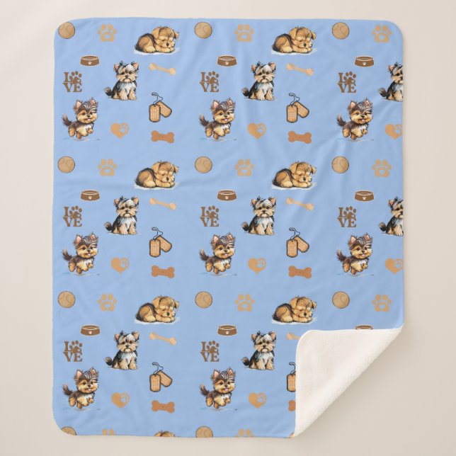 Couverture Sherpa Love My Yorkie Blue (Devant)