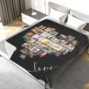 Couverture Sherpa Love Script Heart Formé Photo Collage noir