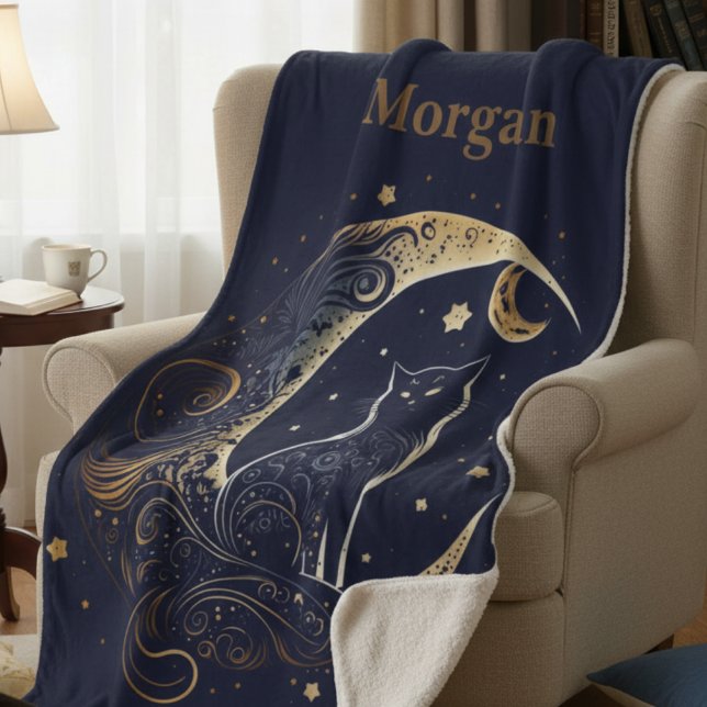 Couverture Sherpa Lune de chat mystique - Cadeau Celestial personnal (Créateur téléchargé)