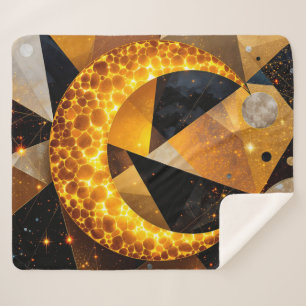 Couverture Sherpa Lune de croissant d'or avec étoiles géométriques c