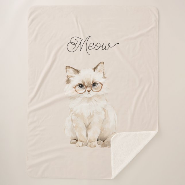 Couverture Sherpa Lunettes de chat blanc crème  (Devant)