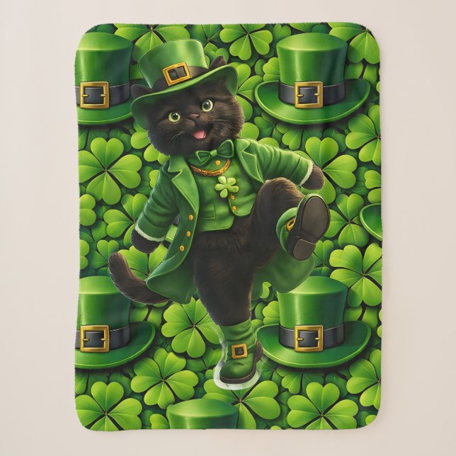 Couverture Sherpa Lutin chanceux chat noir Saint-Patrick (Devant)