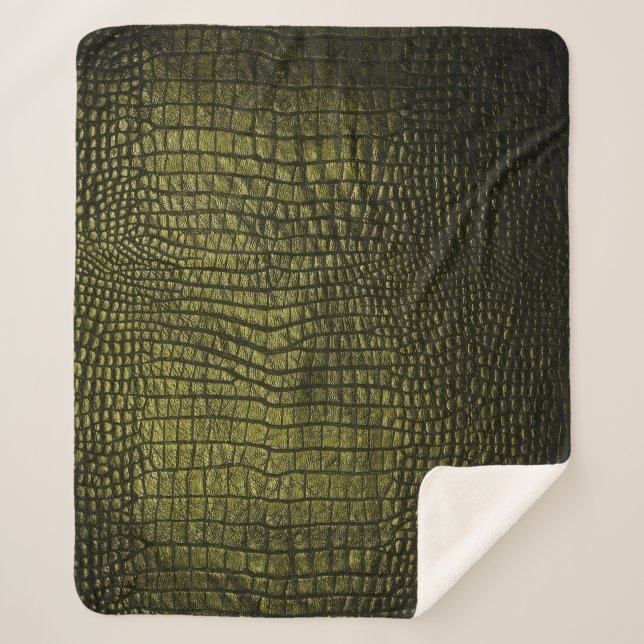 Couverture Sherpa Luxueuse texture de peau de crocodile foncé. (Devant)