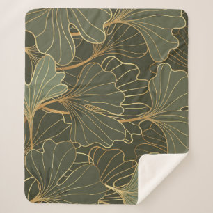 Couverture Sherpa Luxueux Ginkgo Gold Line Art